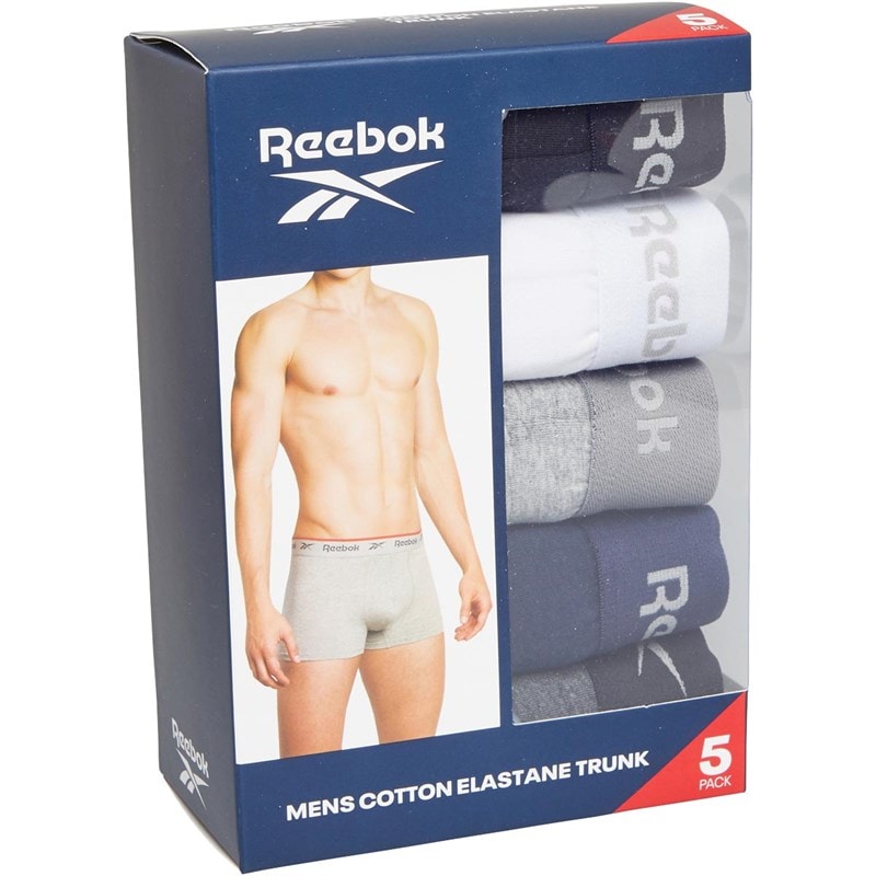 Reebok Mens Boyes Five Pack Trunks Black/White/Grey Marl/Navy/Charcoal Marl - Image 2