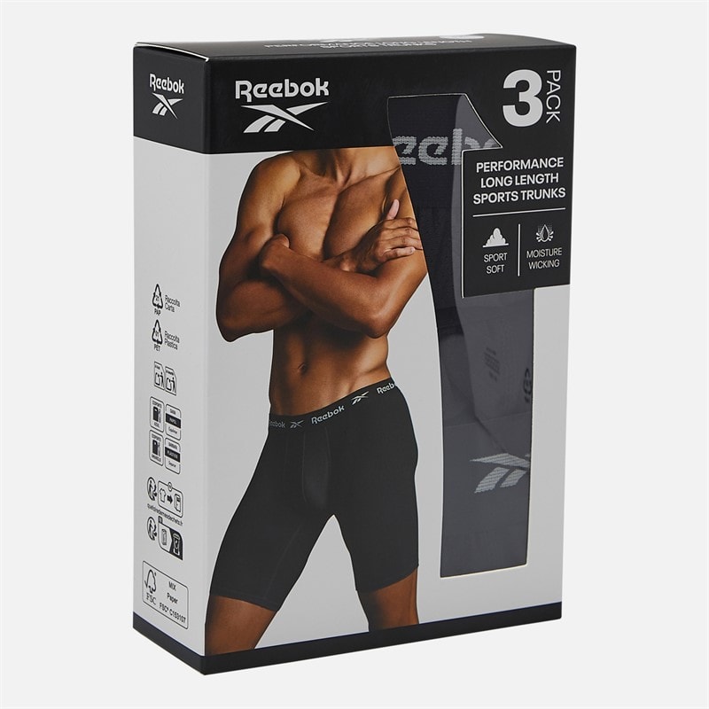 Reebok Mens Hogan Performance Three Pack Long Trunks Black - Image 2