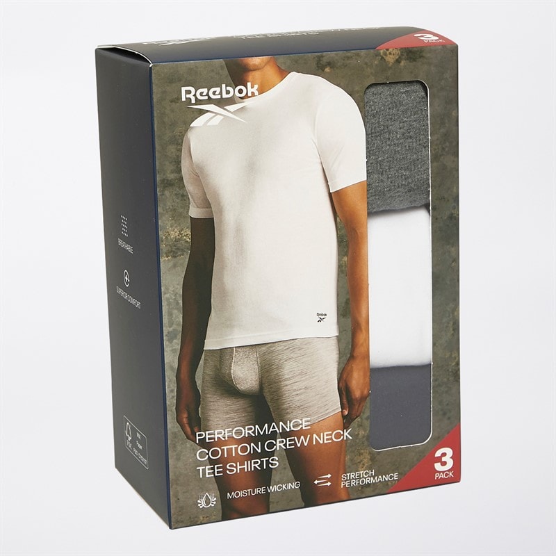 Reebok Mens Santo Three Pack T-Shirts Navy/Grey Marl/White - Image 3