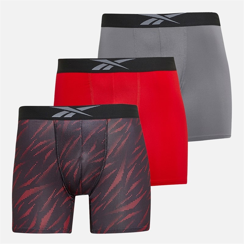 Reebok Mens Denver Three Pack Medium Performance Trunks Red/Red Print/Pure Grey - Image 1