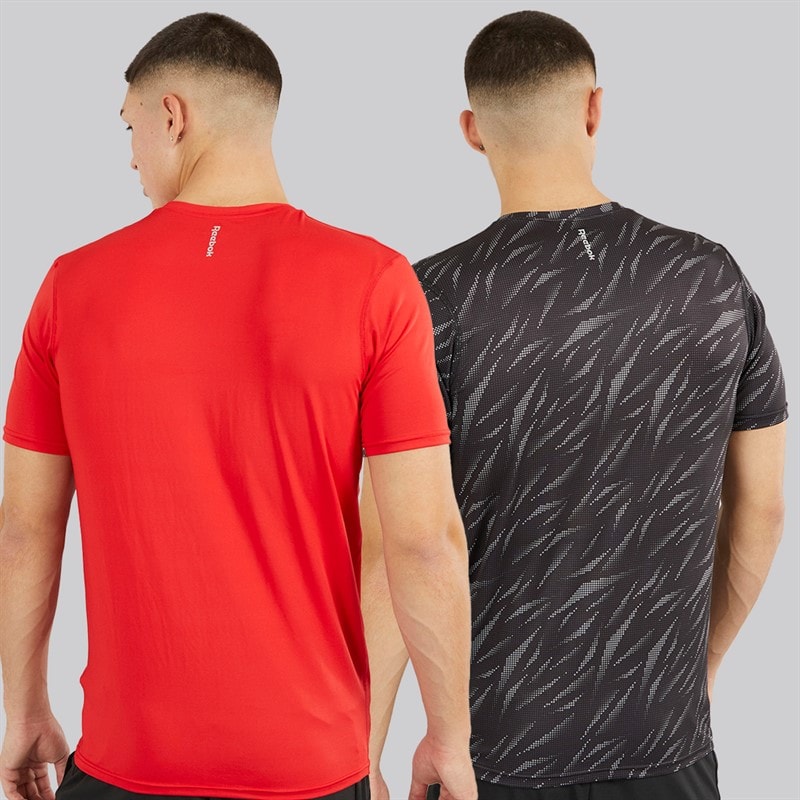 Reebok Mens Diallo Performance Two Pack T-Shirts Black Print/Red - Image 2