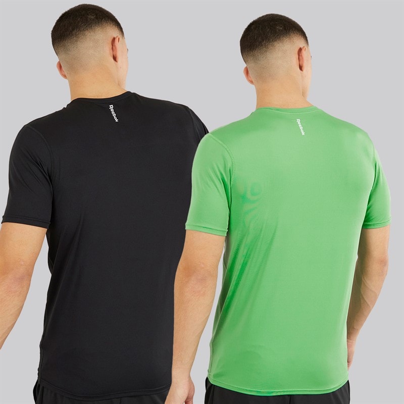 Reebok Mens Clyde Performance Two Pack T-Shirts Black/Upgrade Green - Image 2