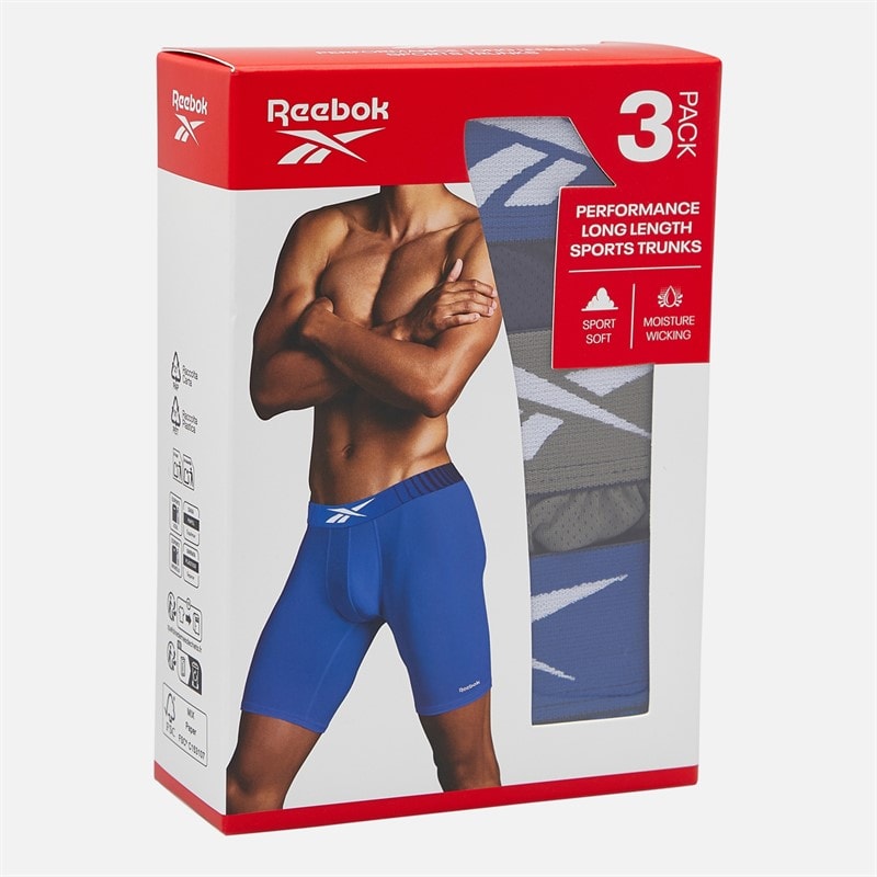Reebok Mens Waite Performance Three Pack Long Trunks Vector Navy/Still Grey/Vector Blue - Image 2