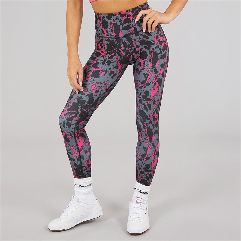 Reebok Womens ID Train AOP High Waist Tight Leggings Black/Bold Pink