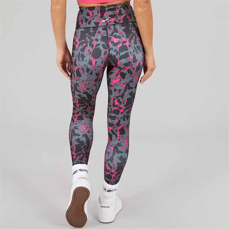 Reebok Womens ID Train AOP High Waist Tight Leggings Black/Bold Pink - Image 2