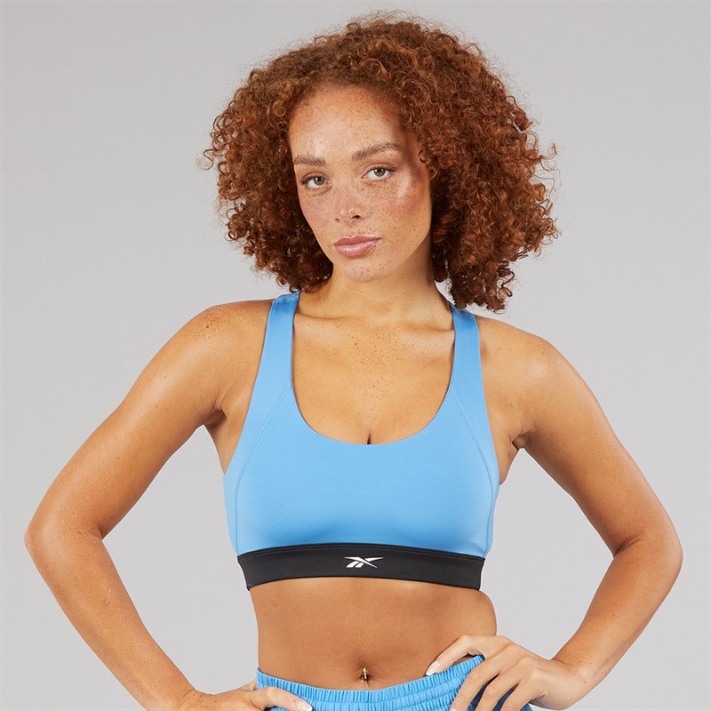 Reebok Womens ID Train Racer Light Support Sports Bra Top Recovery Blue