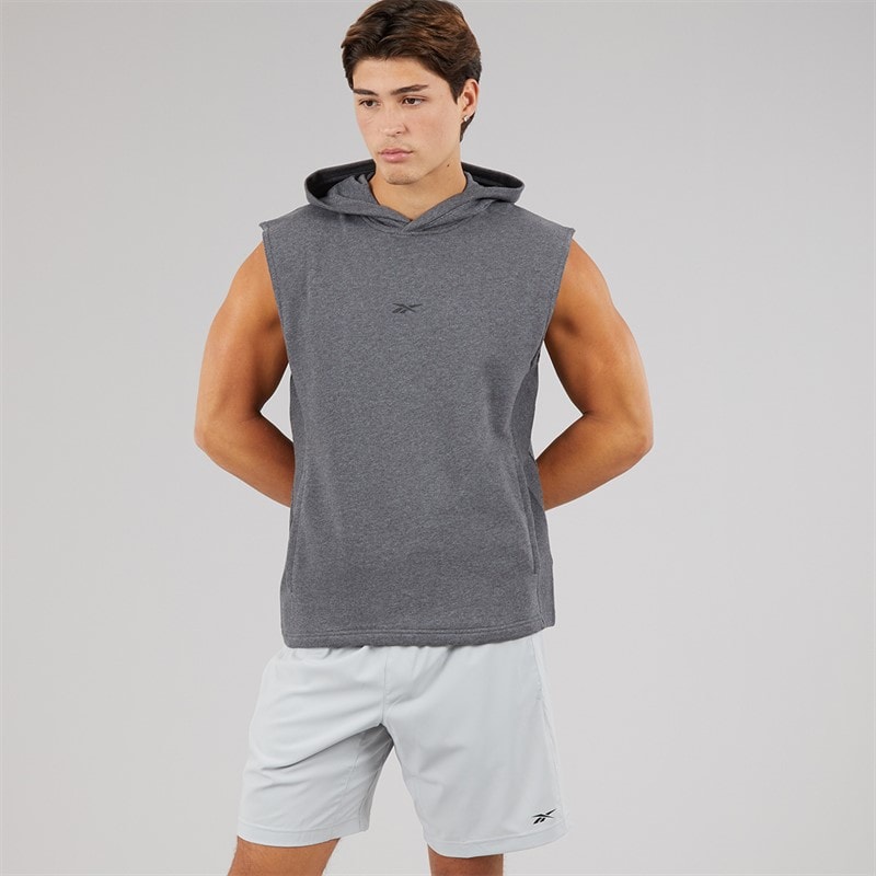 Reebok Mens Basketball Sleeveless Hoodie Dark Heather Grey - Image 3