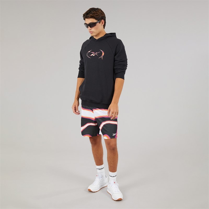 Reebok Mens Reebok Basketball Heat Wave Graphic Hoodie Black - Image 3