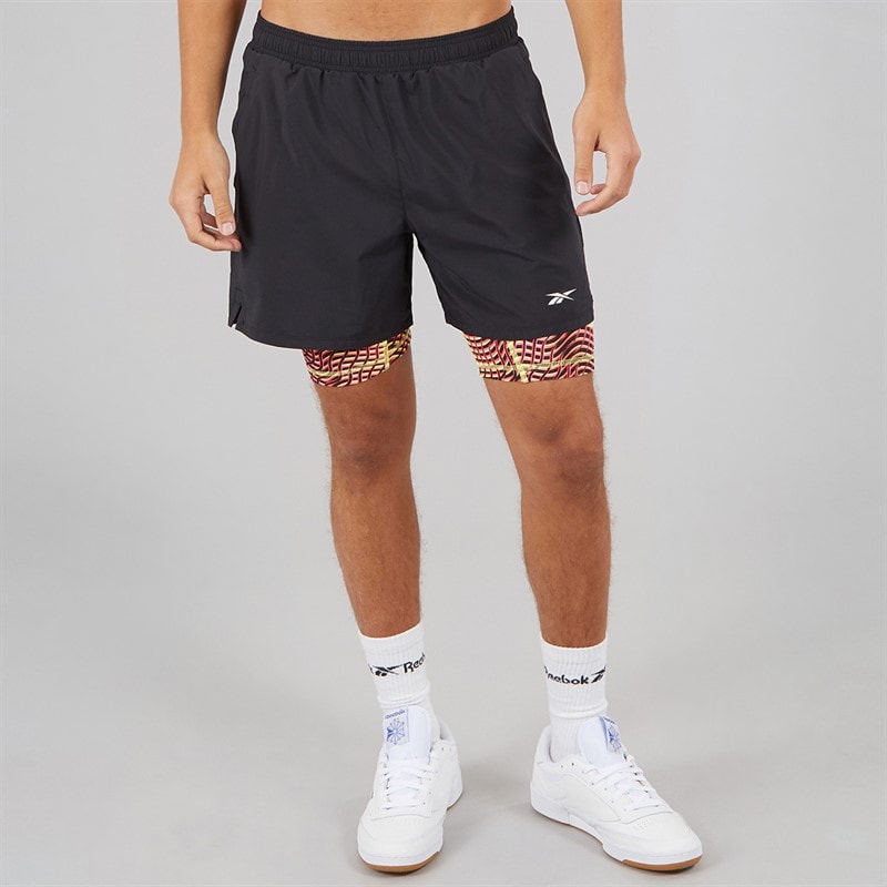 Reebok Mens Athlete Hype Two In One Shorts Black/Electric Yellow - Image 2