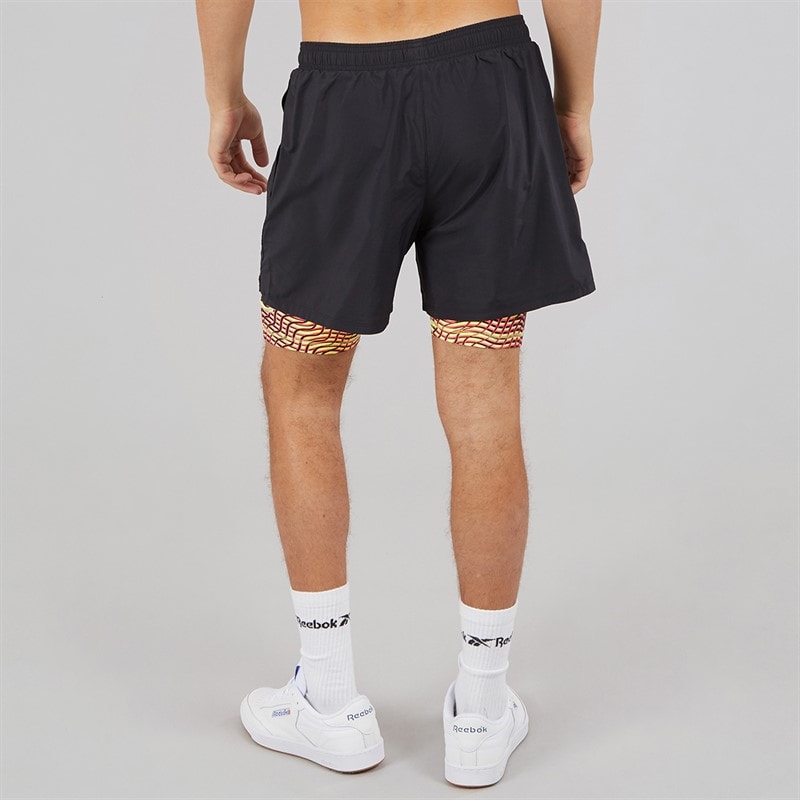 Reebok Mens Athlete Hype Two In One Shorts Black/Electric Yellow - Image 3