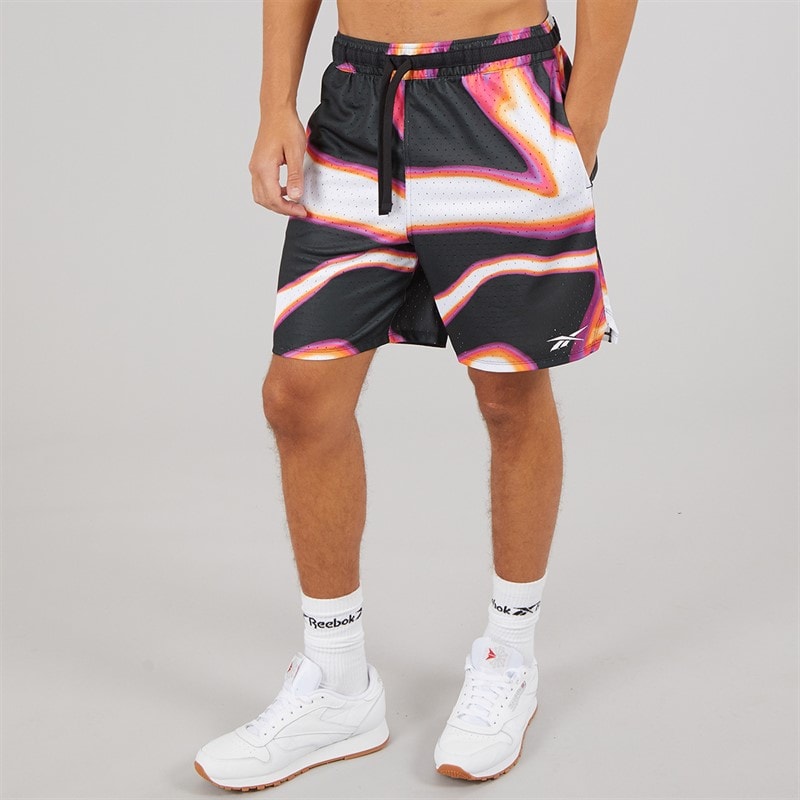 Reebok Mens Reebok Basketball Graphic 7 Inch Transition Shorts Heat Wave - Image 2