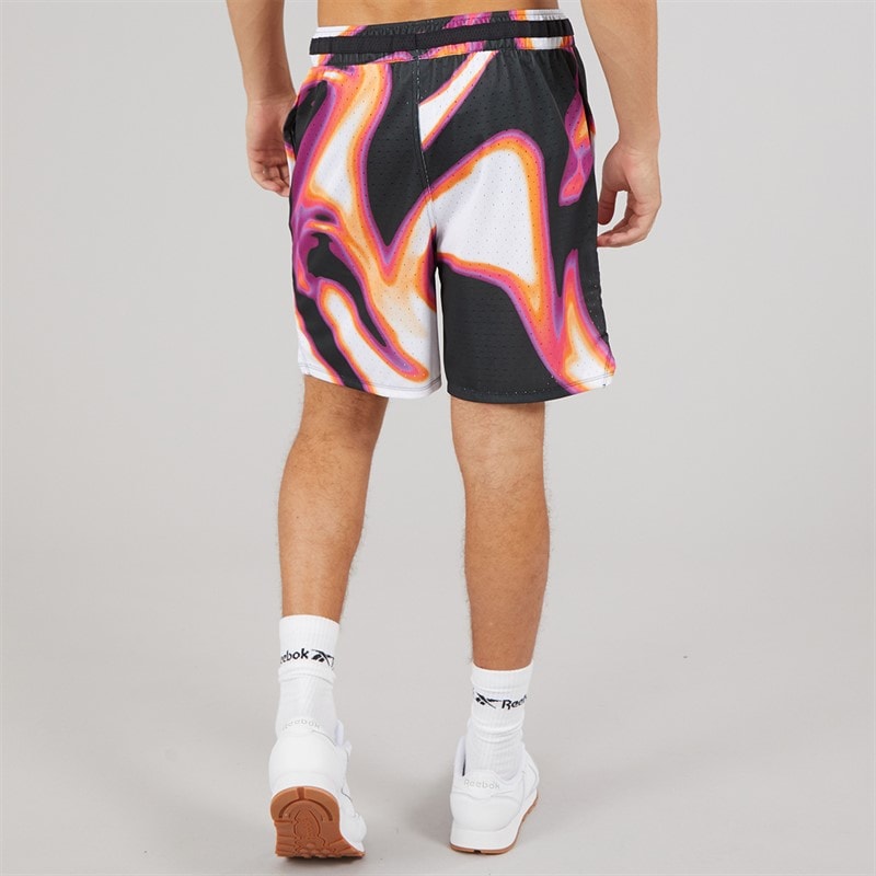 Reebok Mens Reebok Basketball Graphic 7 Inch Transition Shorts Heat Wave - Image 3