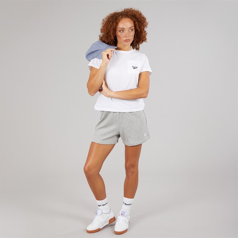 Reebok Womens Reebok Identity Small Logo French Terry Shorts Medium Grey Heather - Image 3