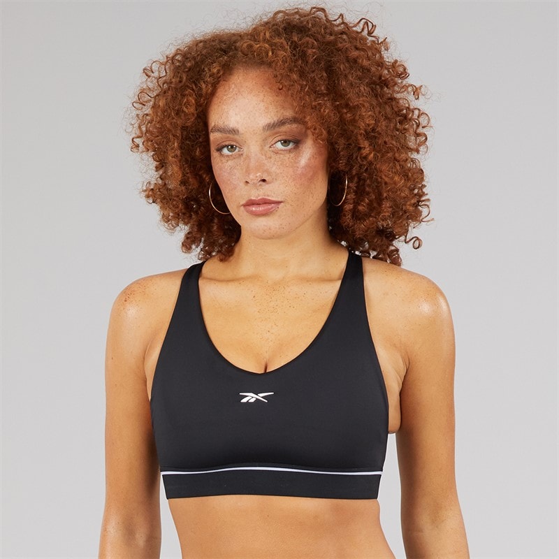 Reebok Womens Team Medium Support Sports Bra Top Black