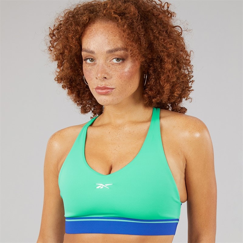 Reebok Womens Team Medium Support Sports Bra Top Unleashed Green