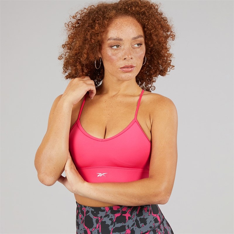 Reebok Womens ID Train Tri-Back Light Support Sports Bra Top Bold Pink