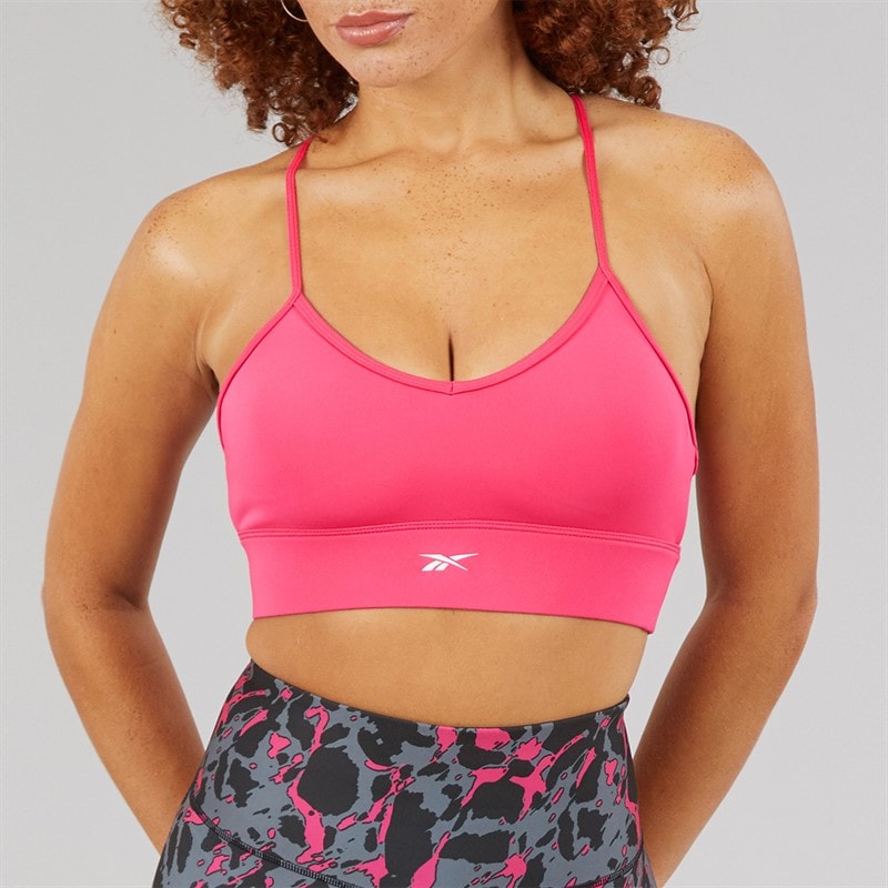 Reebok Womens ID Train Tri-Back Light Support Sports Bra Top Bold Pink - Image 3