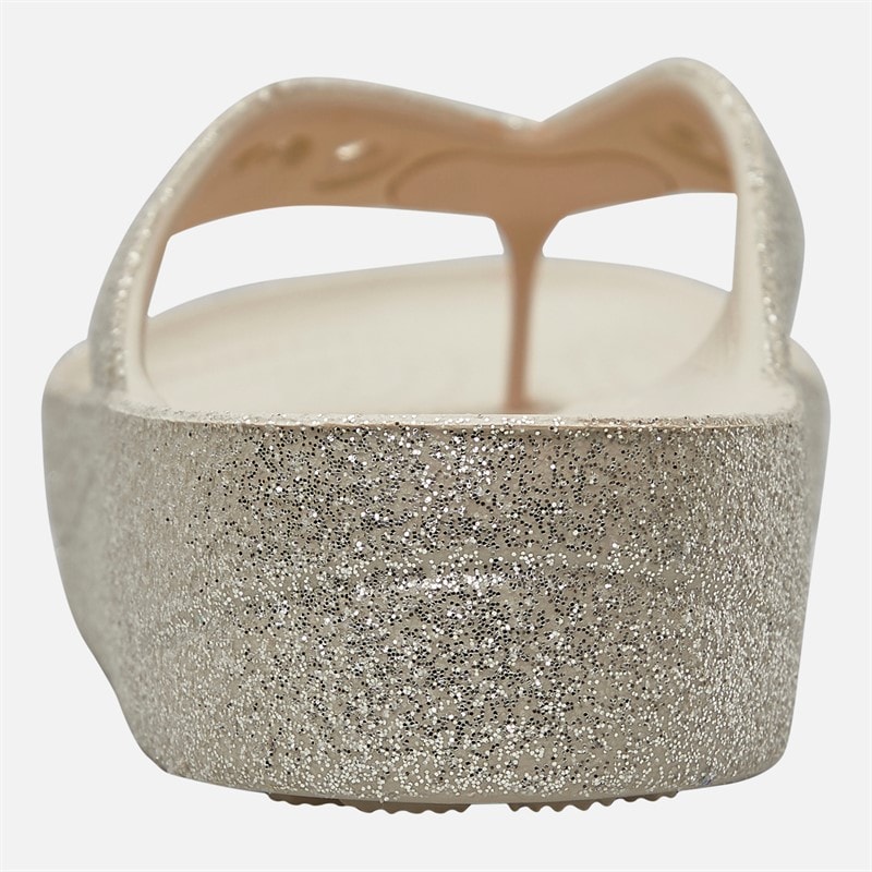 Crocs Womens Baya Platform Glitter Flip Flops Stucco - Image 3