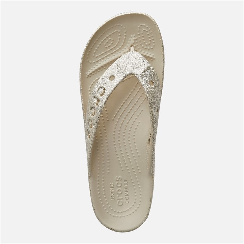 Crocs Womens Baya Platform Glitter Flip Flops Stucco - Image 4