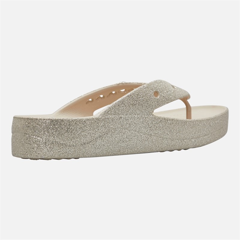 Crocs Womens Baya Platform Glitter Flip Flops Stucco - Image 5