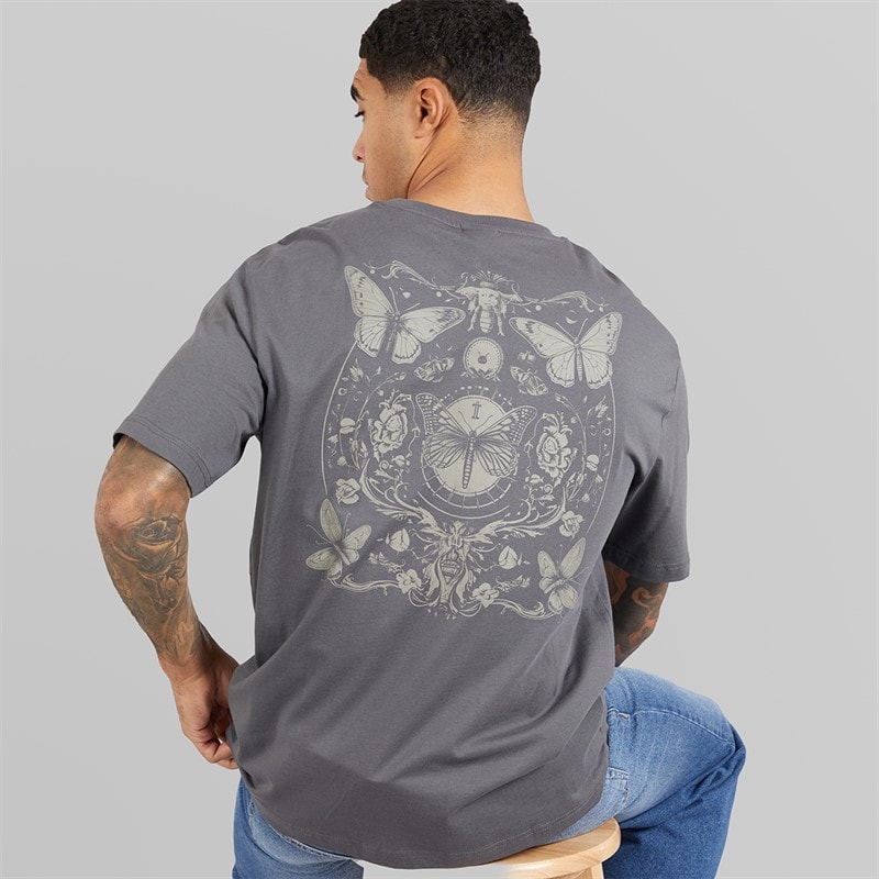 ONLY & SONS Mens Tristan Relaxed T-Shirt Grey Pinstripe/Butterflies - Image 1