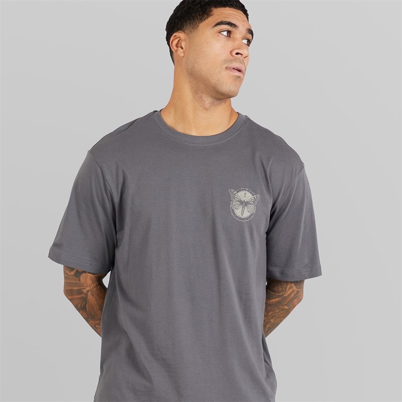 ONLY & SONS Mens Tristan Relaxed T-Shirt Grey Pinstripe/Butterflies - Image 2