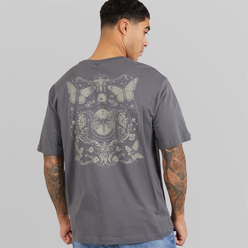 ONLY & SONS Mens Tristan Relaxed T-Shirt Grey Pinstripe/Butterflies - Image 3