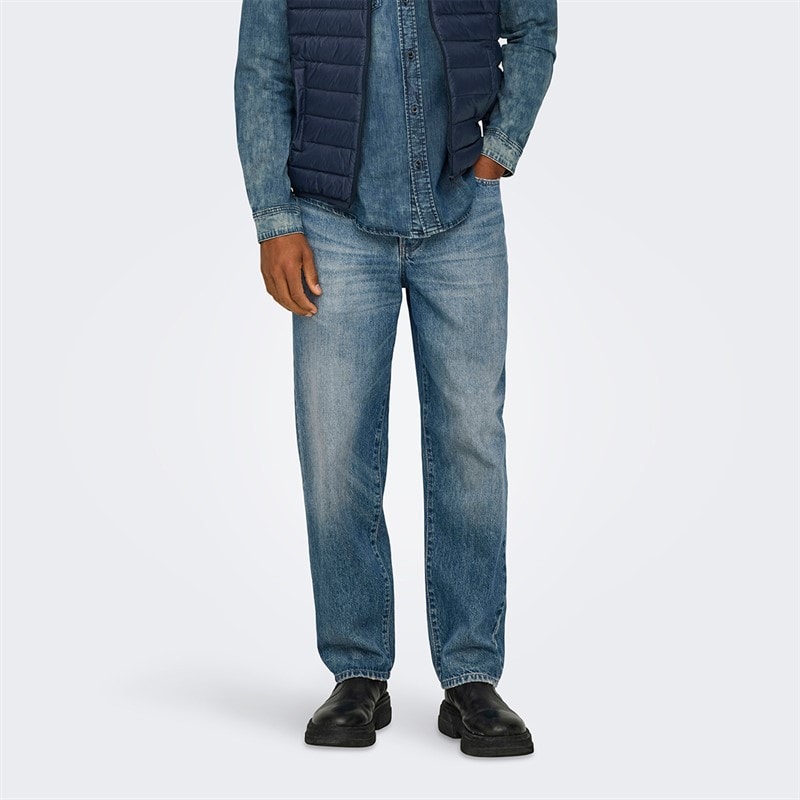 ONLY & SONS Mens Edge Straight Jeans Medium Blue Denim