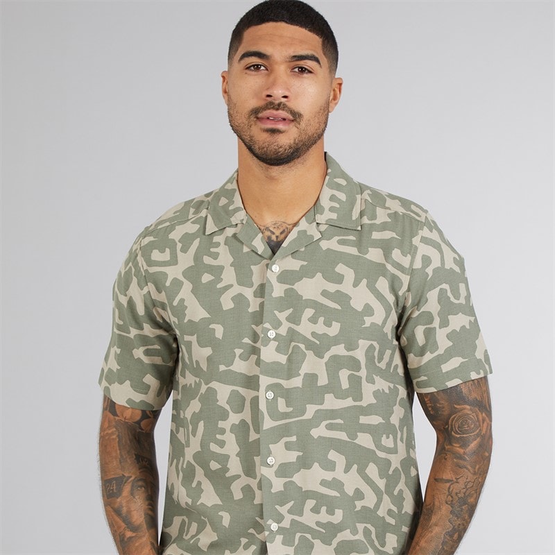ONLY & SONS Mens Den Summer Resort Short Sleeve Shirt Agave Green