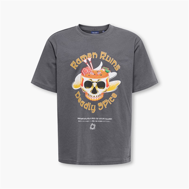 ONLY & SONS Boys Fred Tonkotsu T-Shirt Blackened Pearl - Image 1