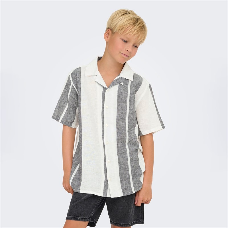 ONLY & SONS Boys Caiden Short Sleeve Linen Shirt Cloud Dancer - Image 1