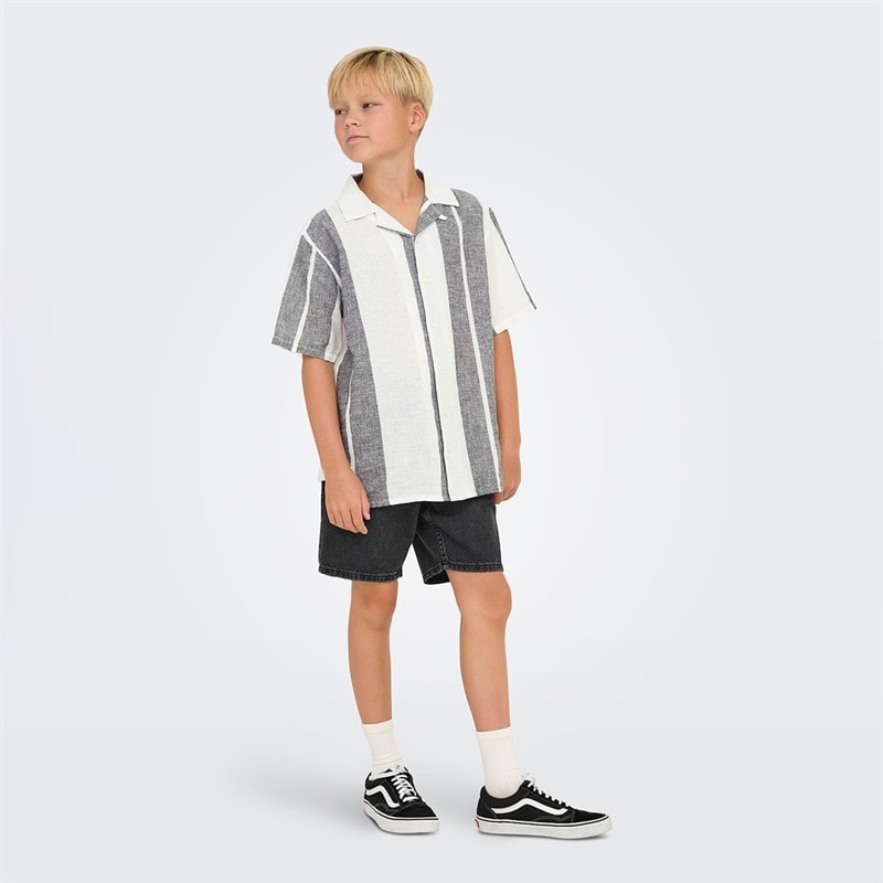 ONLY & SONS Boys Caiden Short Sleeve Linen Shirt Cloud Dancer - Image 2