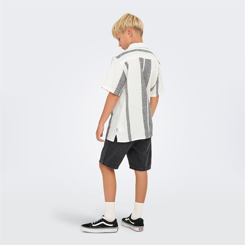 ONLY & SONS Boys Caiden Short Sleeve Linen Shirt Cloud Dancer - Image 3