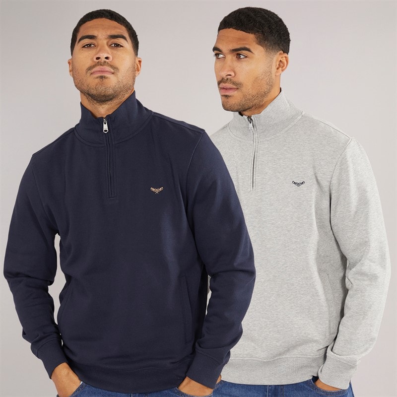 THREADBARE Mens Marigold Two Pack 1/4 Zip Sweatshirts Navy/Grey - Image 1