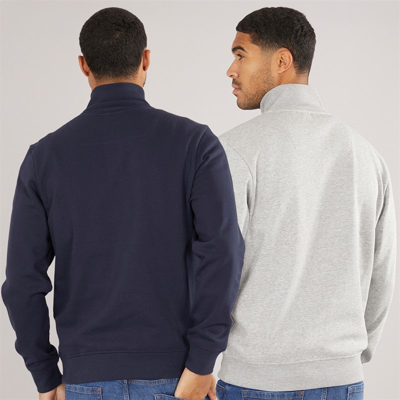 THREADBARE Mens Marigold Two Pack 1/4 Zip Sweatshirts Navy/Grey - Image 2