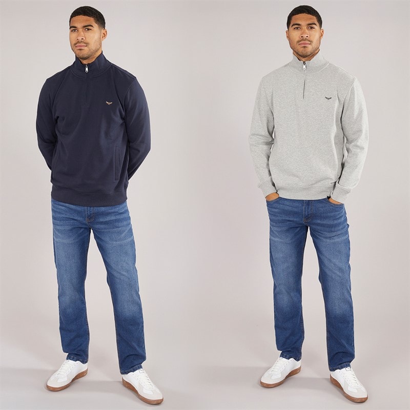 THREADBARE Mens Marigold Two Pack 1/4 Zip Sweatshirts Navy/Grey - Image 3