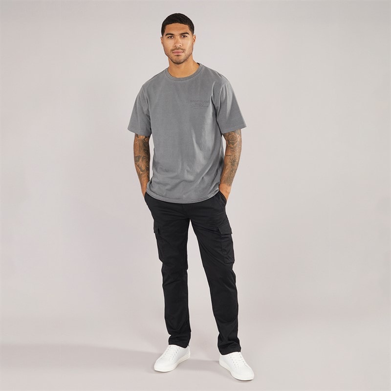 THREADBARE Mens Battled Cargo Trousers Black - Image 3
