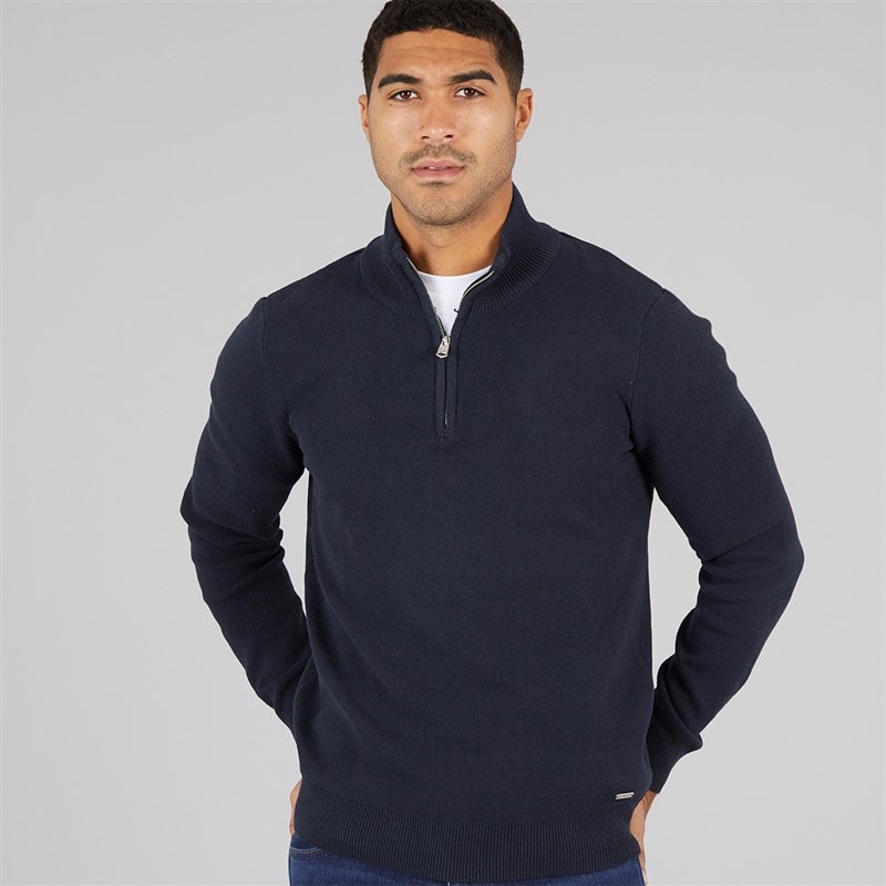 THREADBARE Mens Hazel 1/4 Zip Jumper Navy - Image 1