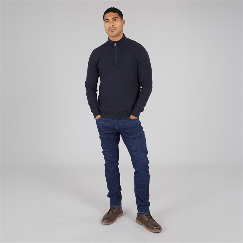 THREADBARE Mens Hazel 1/4 Zip Jumper Navy - Image 3