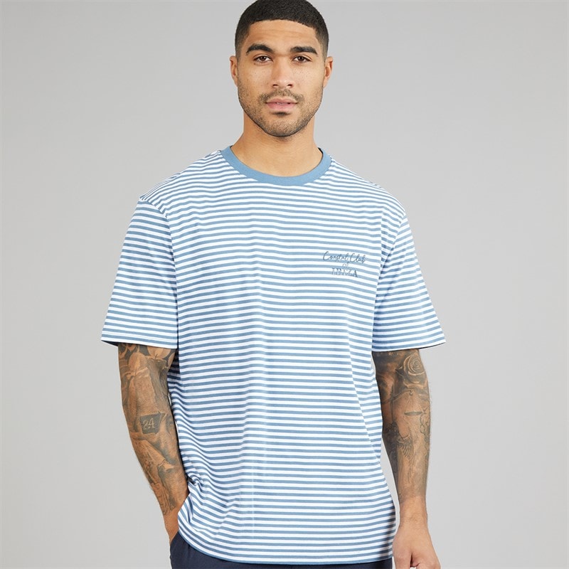 THREADBARE Mens Coast T-Shirt Denim Blue/White - Image 1