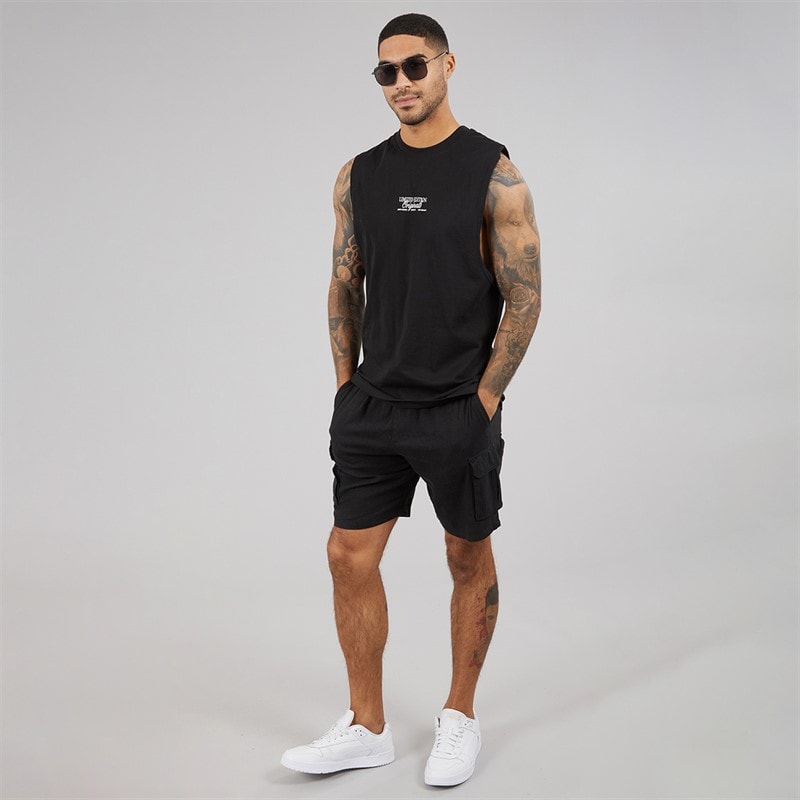 THREADBARE Mens Linen Cargo Shorts Black - Image 3