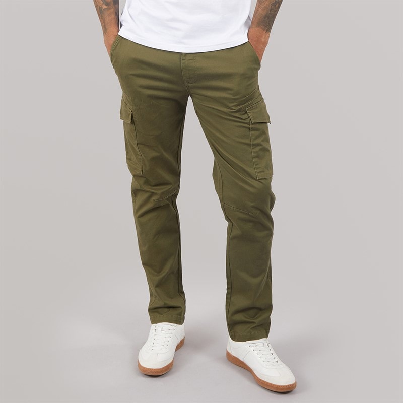 THREADBARE Mens Battled Cargo Trousers Khaki
