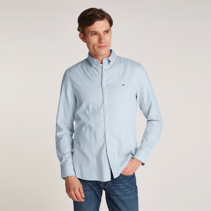 Tommy Hilfiger Mens Flex Dobby Long Sleeve Shirt Breezy Blue - Image 1