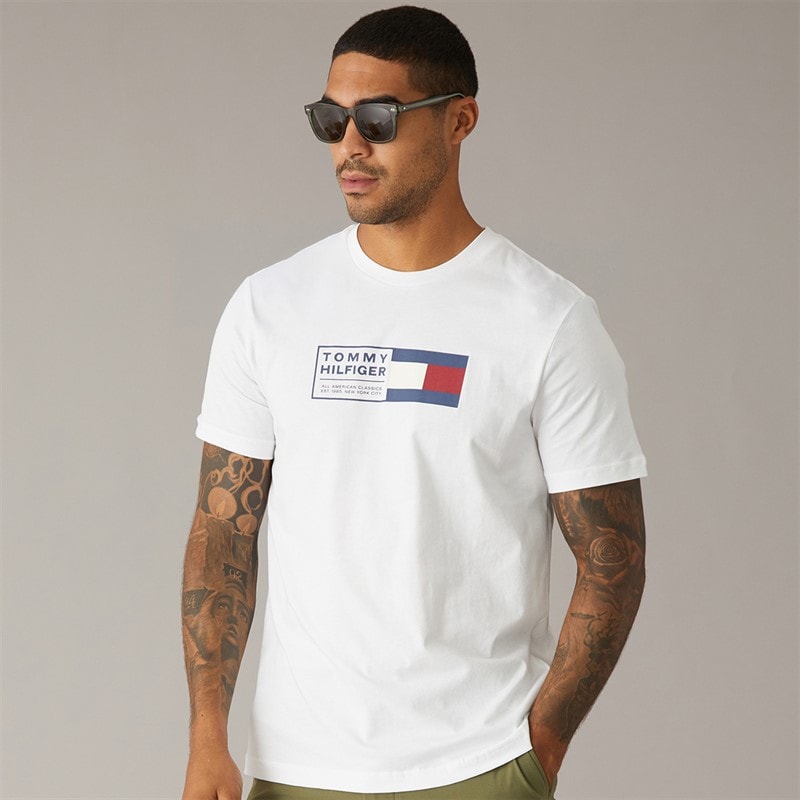 Tommy Hilfiger Mens Brand Love Text Box T-Shirt White