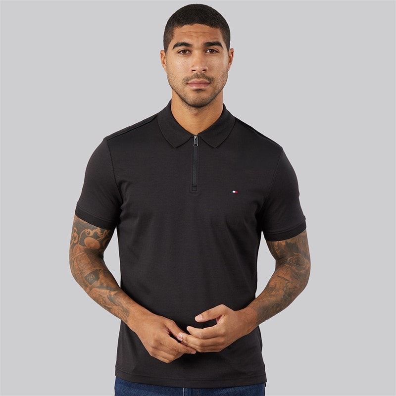 Tommy Hilfiger Mens Interlock Zip Reg Polo Shirt Black - Image 3