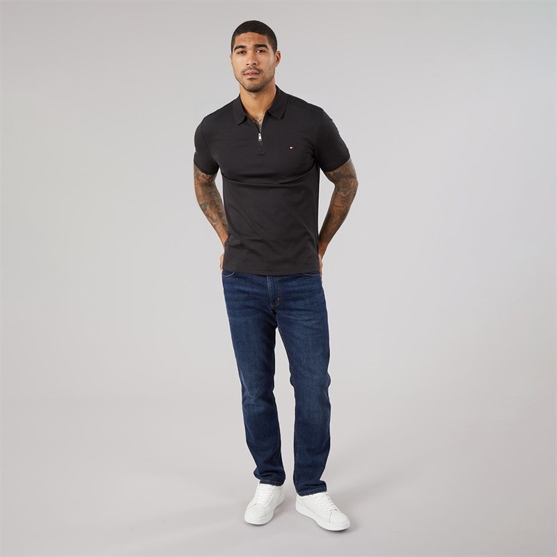 Tommy Hilfiger Mens Interlock Zip Reg Polo Shirt Black - Image 4