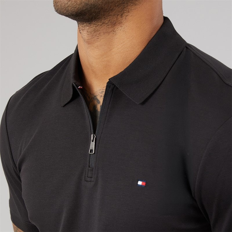 Tommy Hilfiger Mens Interlock Zip Reg Polo Shirt Black - Image 5