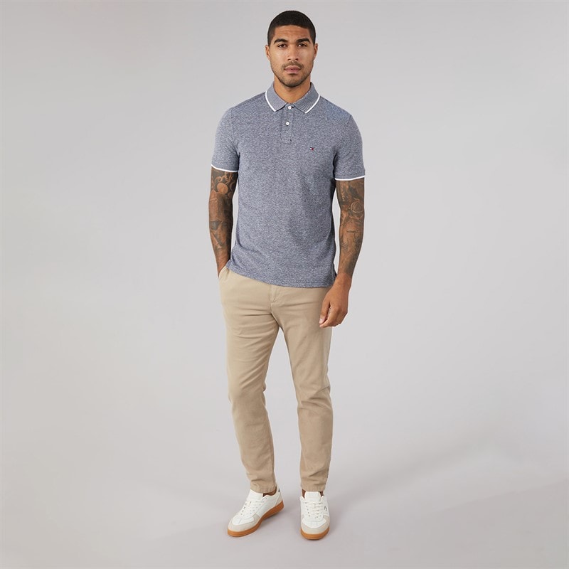 Tommy Hilfiger Mens Cotton Linen Pique Polo Shirt Desert Sky - Image 4