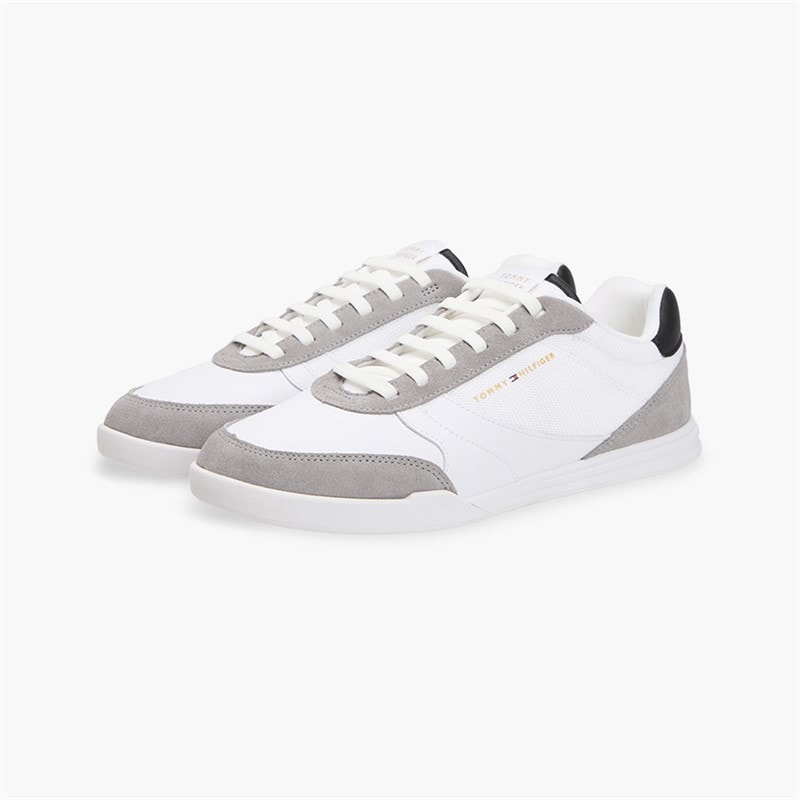 Tommy Hilfiger Mens Low Pro Leather Mix Trainers White - Image 2