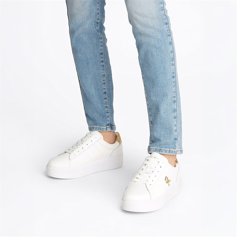 Tommy Hilfiger Womens Platform Court Trainers White